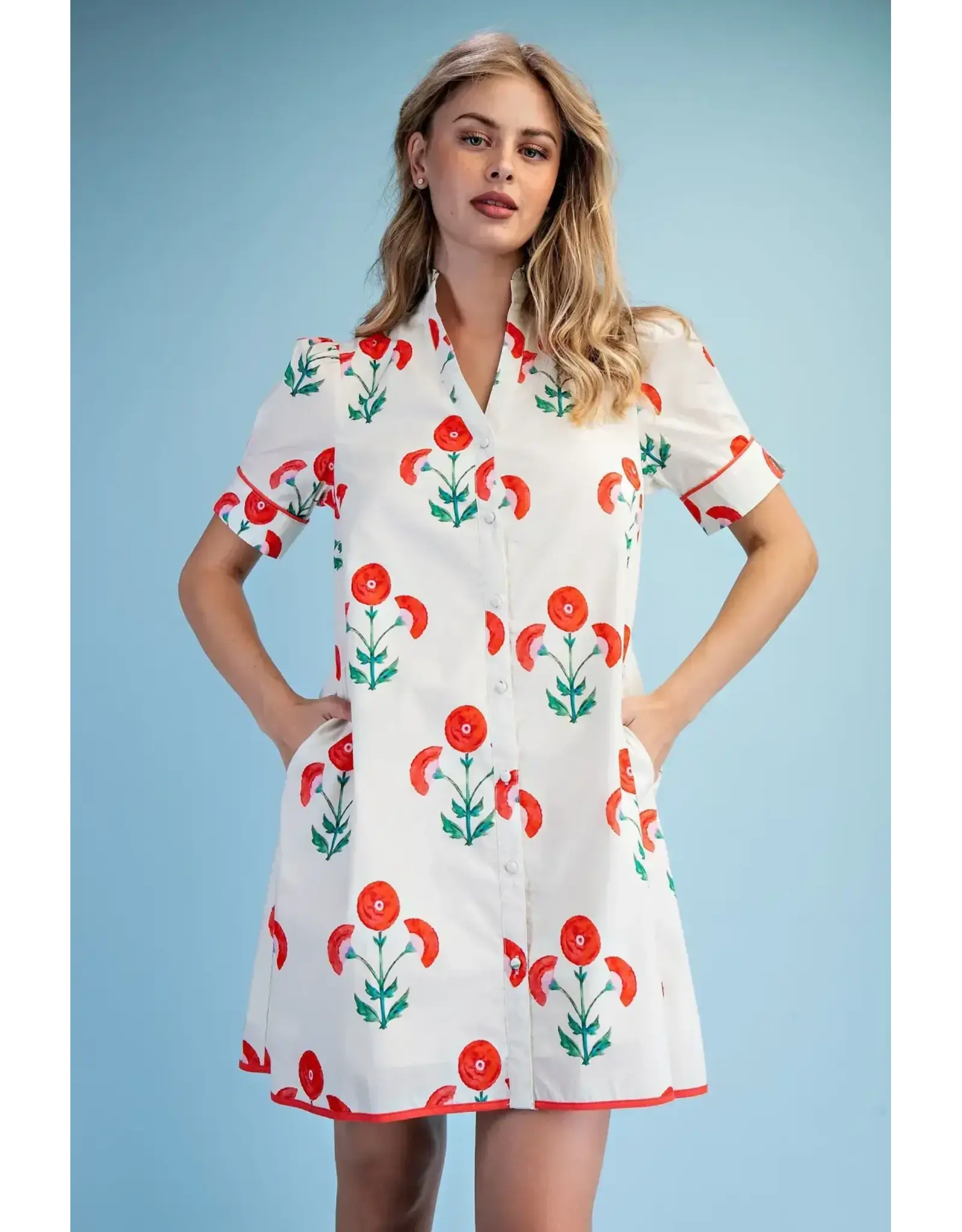 Poppy Floral Button Down Short Sleeve Dress