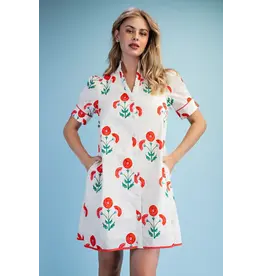 Poppy Floral Button Down Short Sleeve Dress