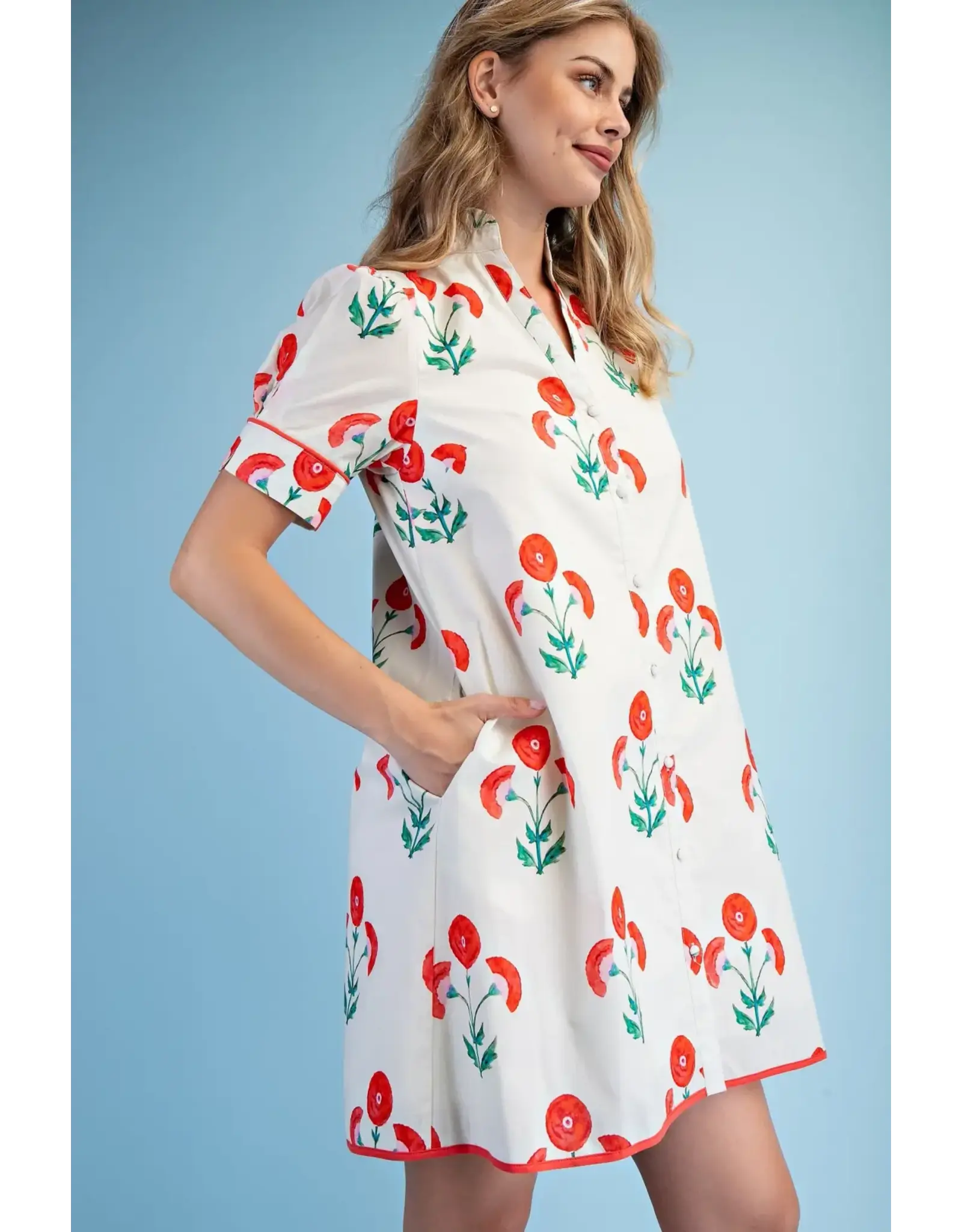 Poppy Floral Button Down Short Sleeve Dress