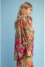 Ravenna Retro Floral Loose Button Down Blouse