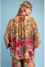 Ravenna Retro Floral Loose Button Down Blouse