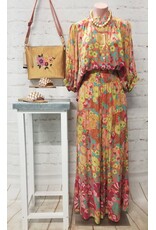 Ravenna Retro Floral Loose Button Down Blouse