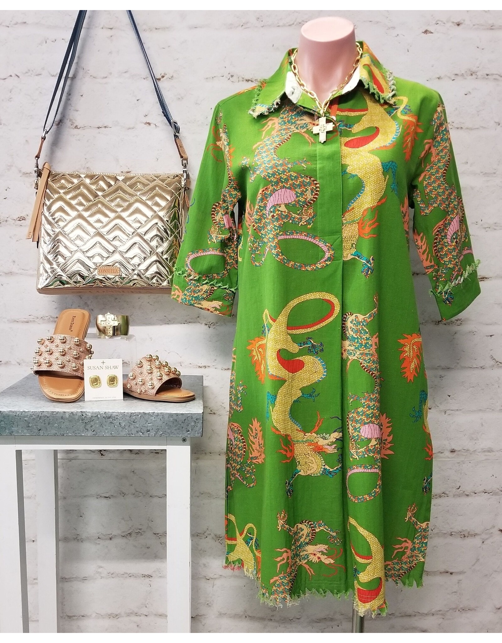 Dizzy Lizzie Chatham Dress Gekko Green Dragon Print