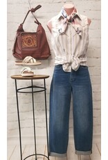 Rock & Roll Denim Stripe Sleeveless Snap Tan