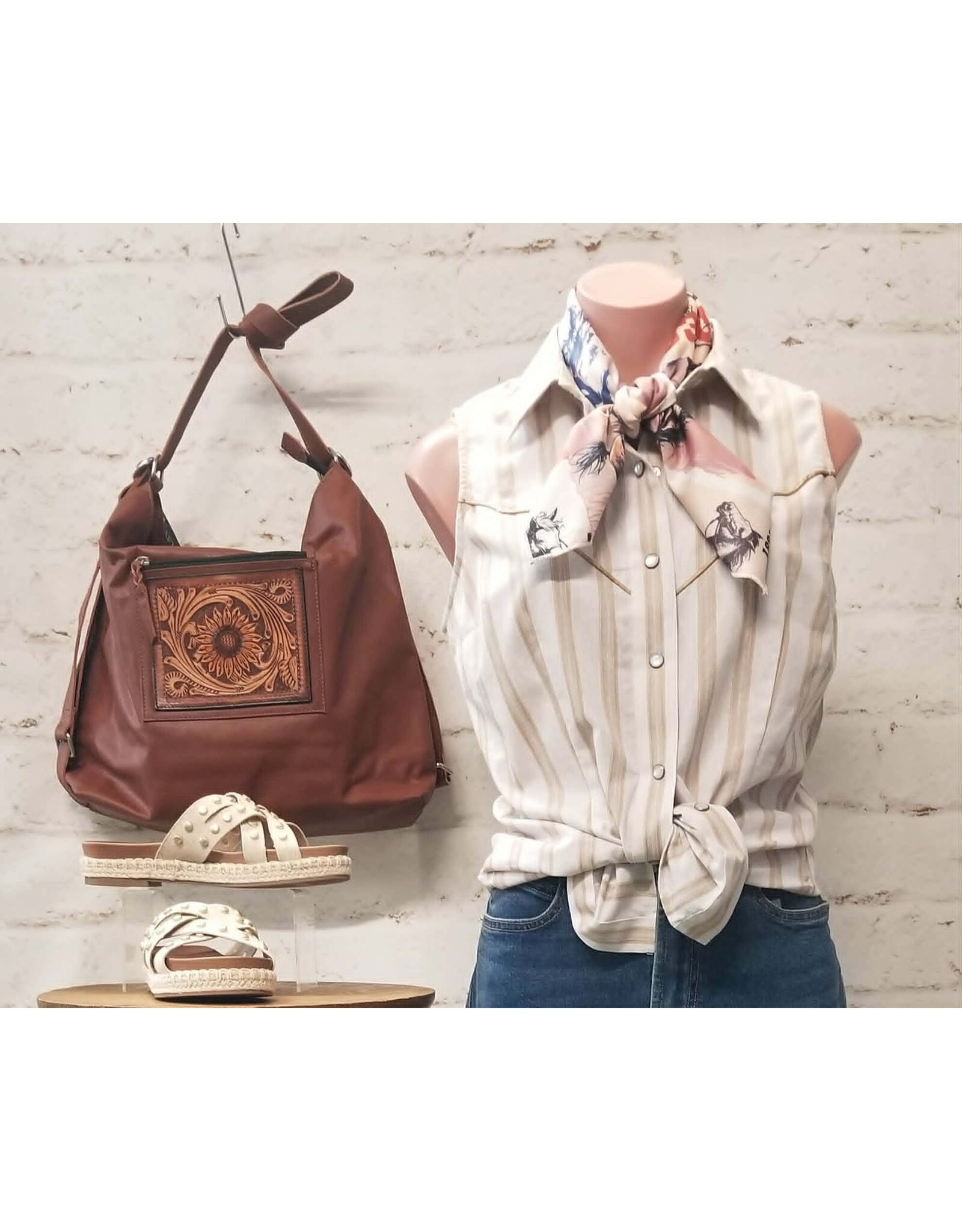 Rock & Roll Denim Stripe Sleeveless Snap Tan