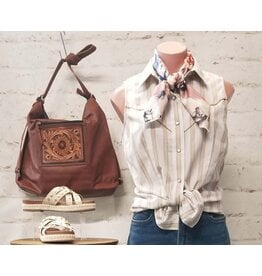 Rock & Roll Denim Stripe Sleeveless Snap Tan
