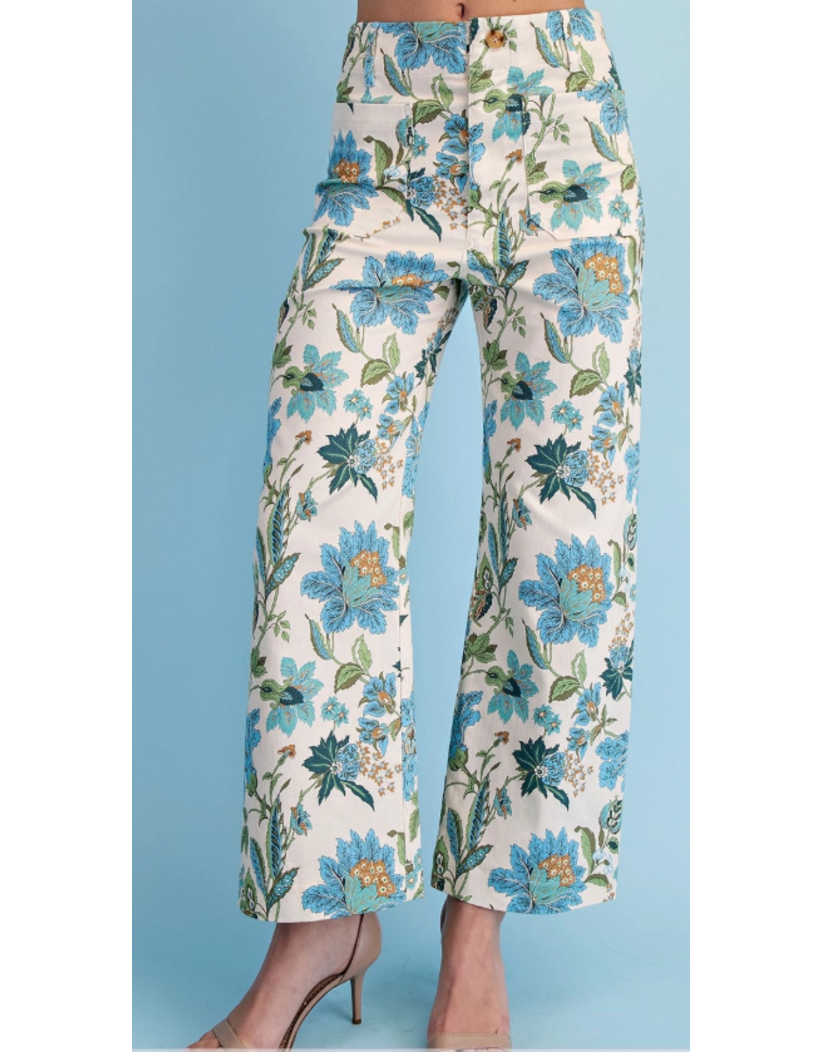 Aster Floral Ankle Crop Pants Blue Mix