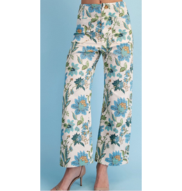 Aster Floral Ankle Crop Pants Blue Mix