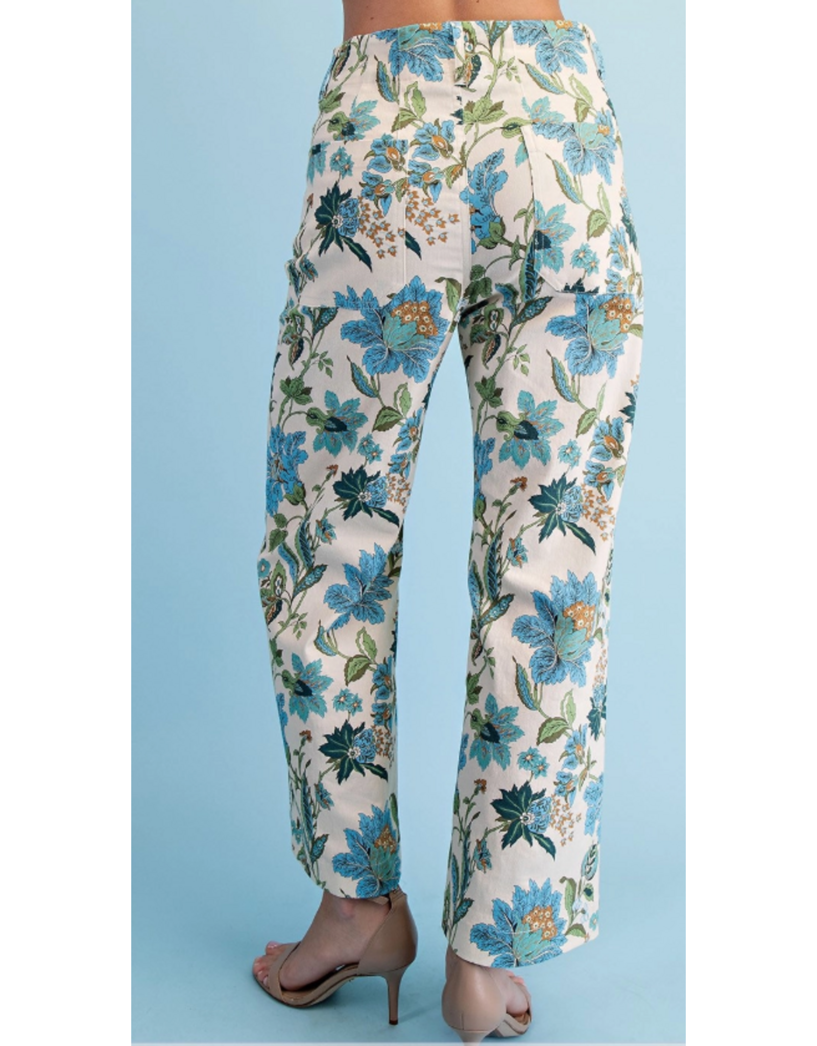Aster Floral Ankle Crop Pants Blue Mix