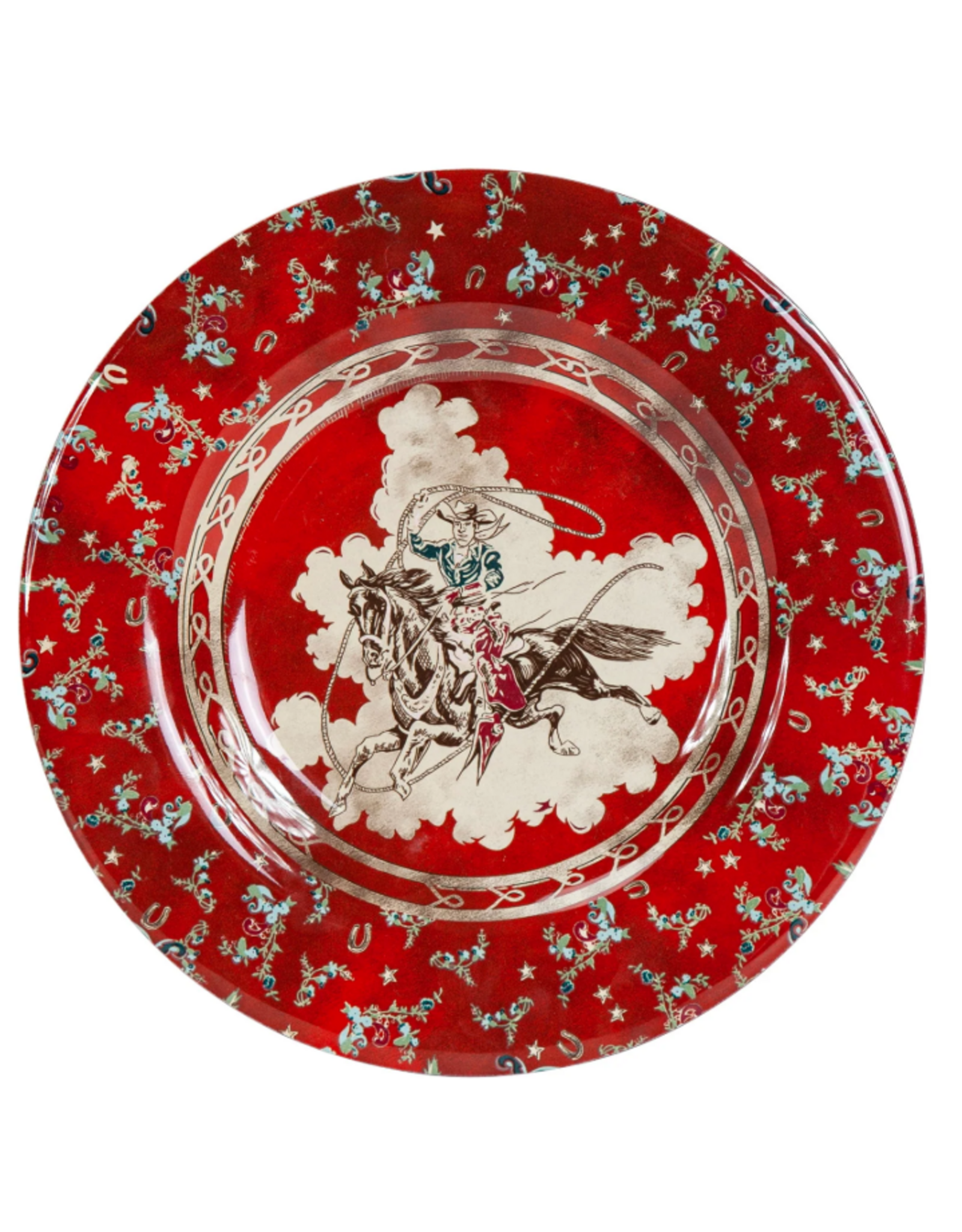 Patchwork Bandana Melamine Salad Plate Red Lasso Cowboy, Set of 4