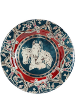 Patchwork Bandana Melamine Dinner Plate Blue Horse Heads, Set of 4