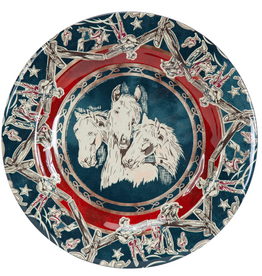 Patchwork Bandana Melamine Dinner Plate Blue Horse Heads, Set of 4
