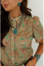 Retro Cactus Cowgirl Short Sleeve Pearl Snap Shirt