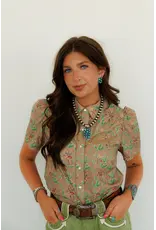 Retro Cactus Cowgirl Short Sleeve Pearl Snap Shirt