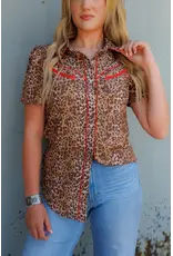Leopard/Red Short Sleeve Pearl Snap Shirt