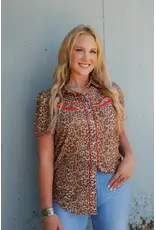 Leopard/Red Short Sleeve Pearl Snap Shirt