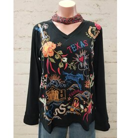 Johnny Was Johnny Was Slit Long Sleeve Tee Texas Black