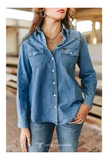 Classic Western Yoke Button Down Denim Long Sleeve Shirt