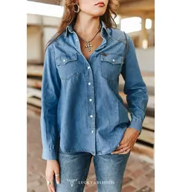 Classic Western Yoke Button Down Denim Long Sleeve Shirt