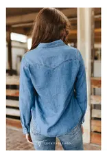 Classic Western Yoke Button Down Denim Long Sleeve Shirt