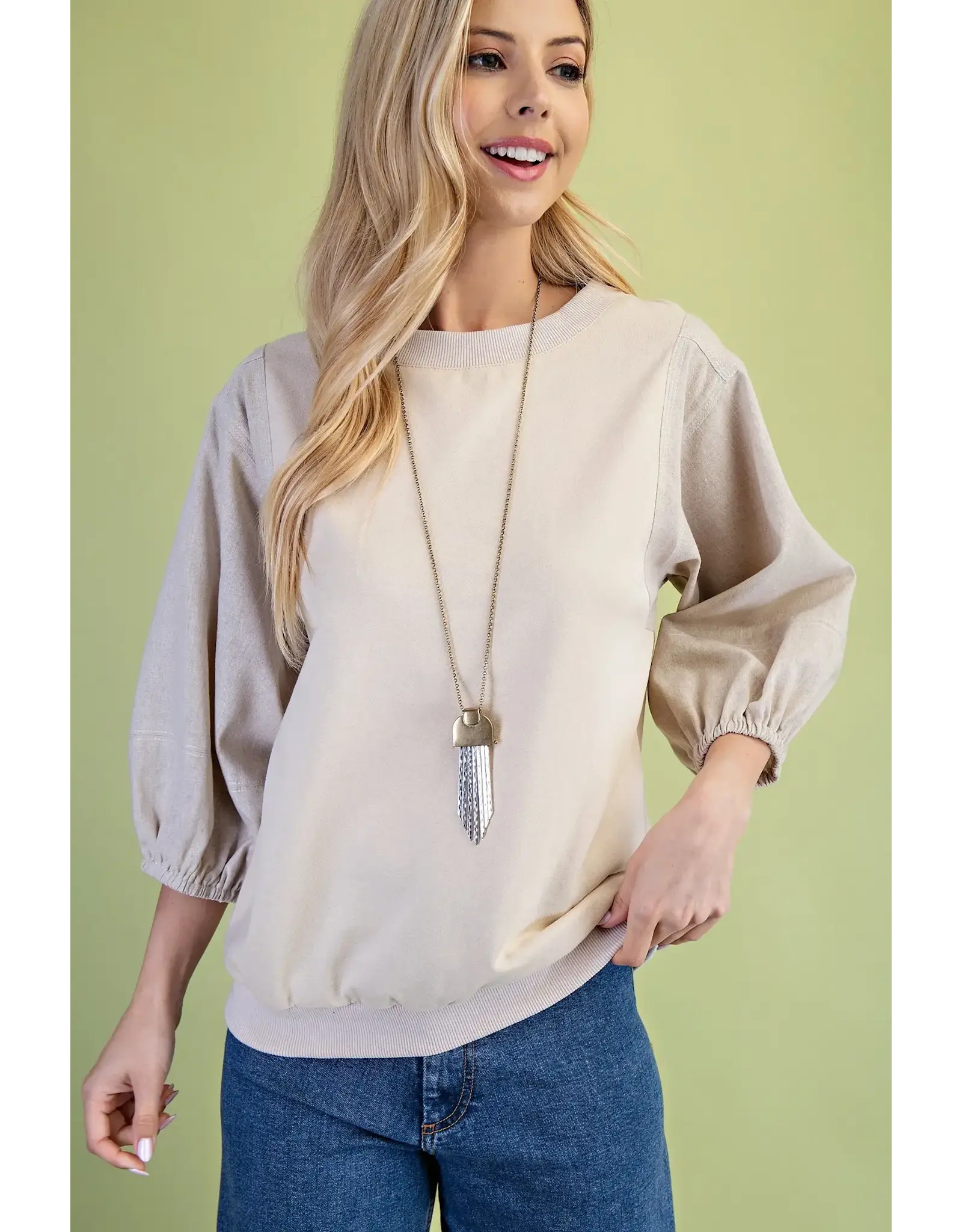 Natalia Mixed Fabric Top