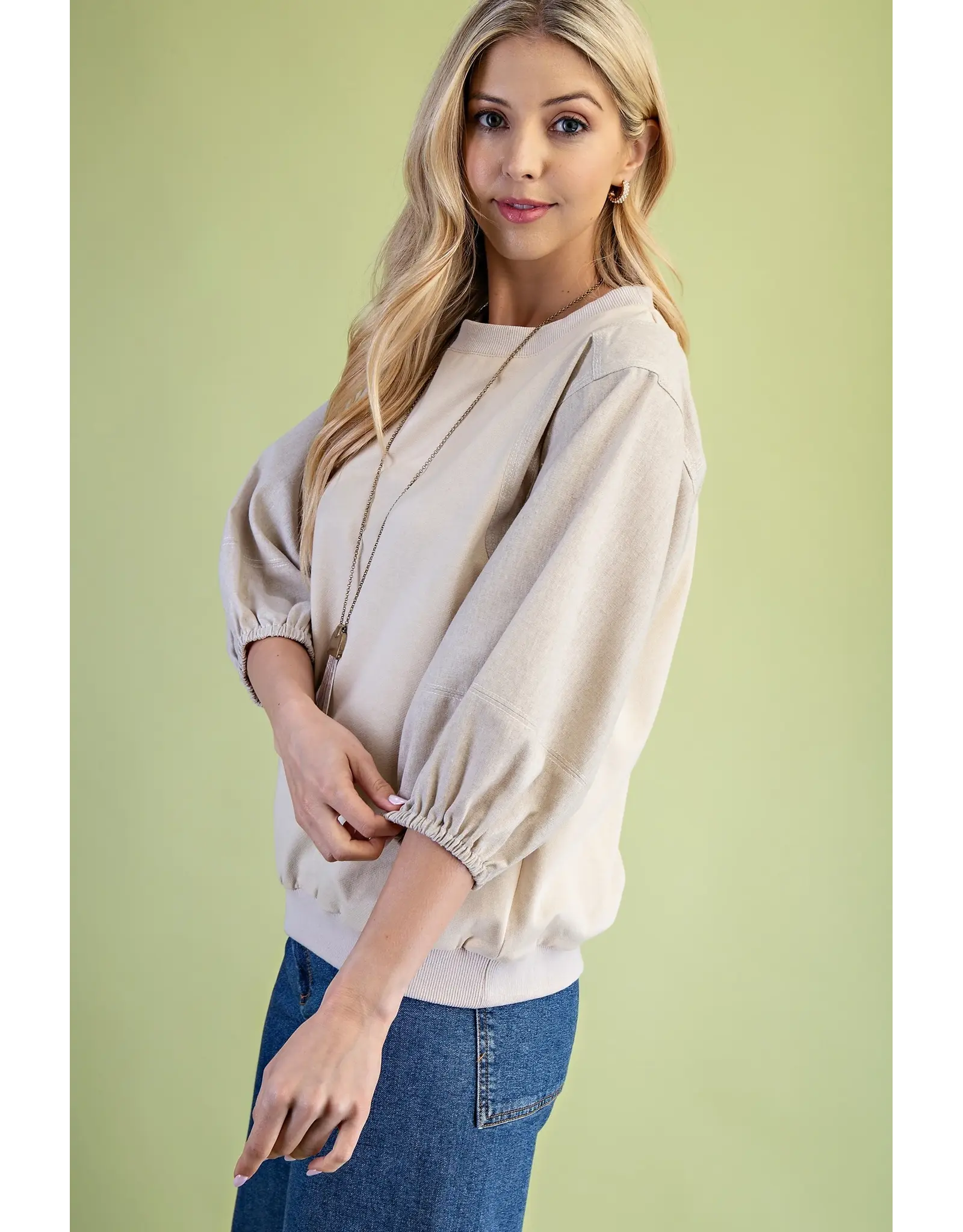 Natalia Mixed Fabric Top