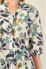 Noelle Navy 3/4 Sleeve Shirt Dress