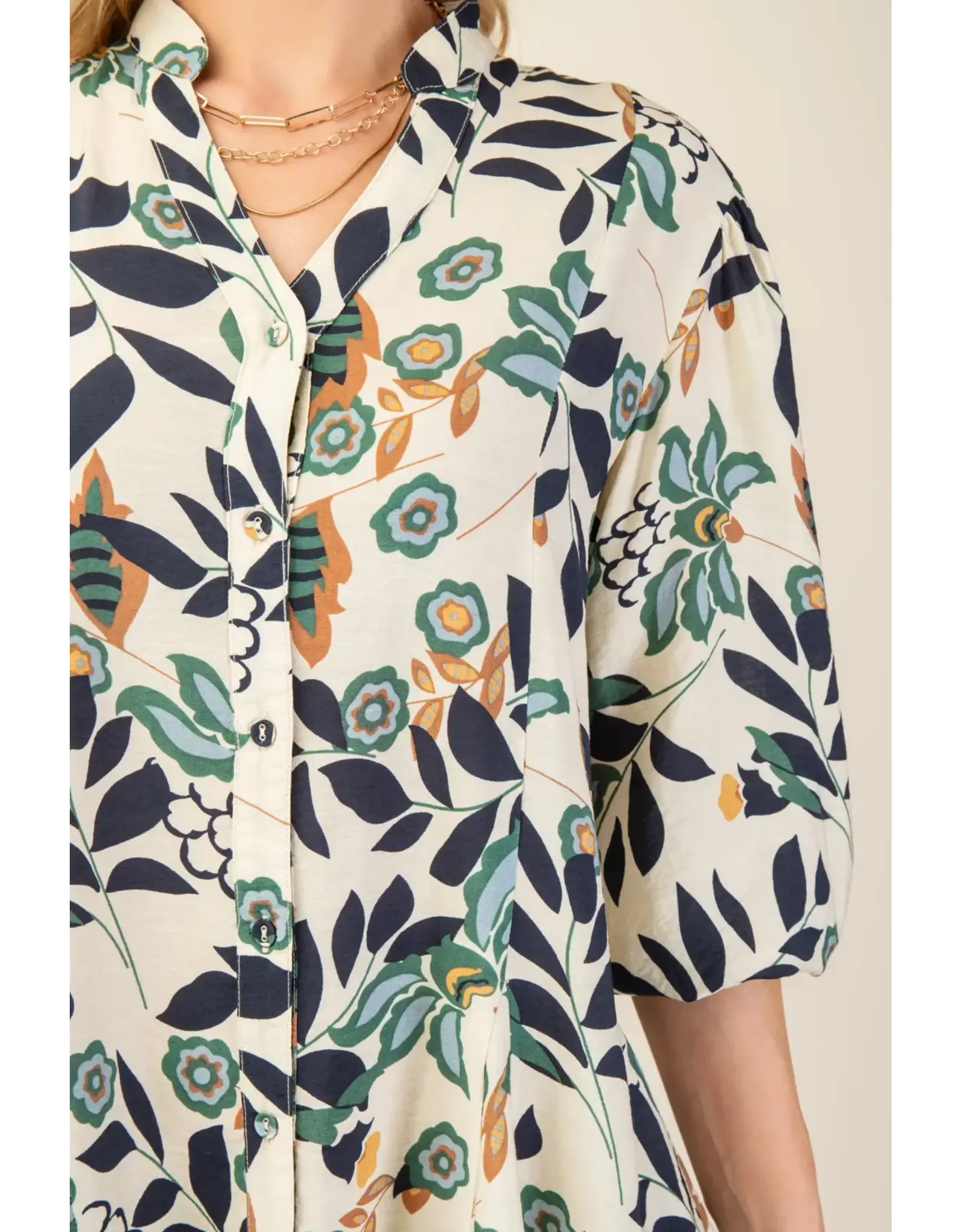 Noelle Navy 3/4 Sleeve Shirt Dress