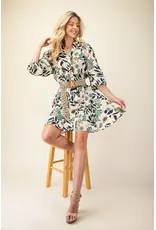 Noelle Navy 3/4 Sleeve Shirt Dress