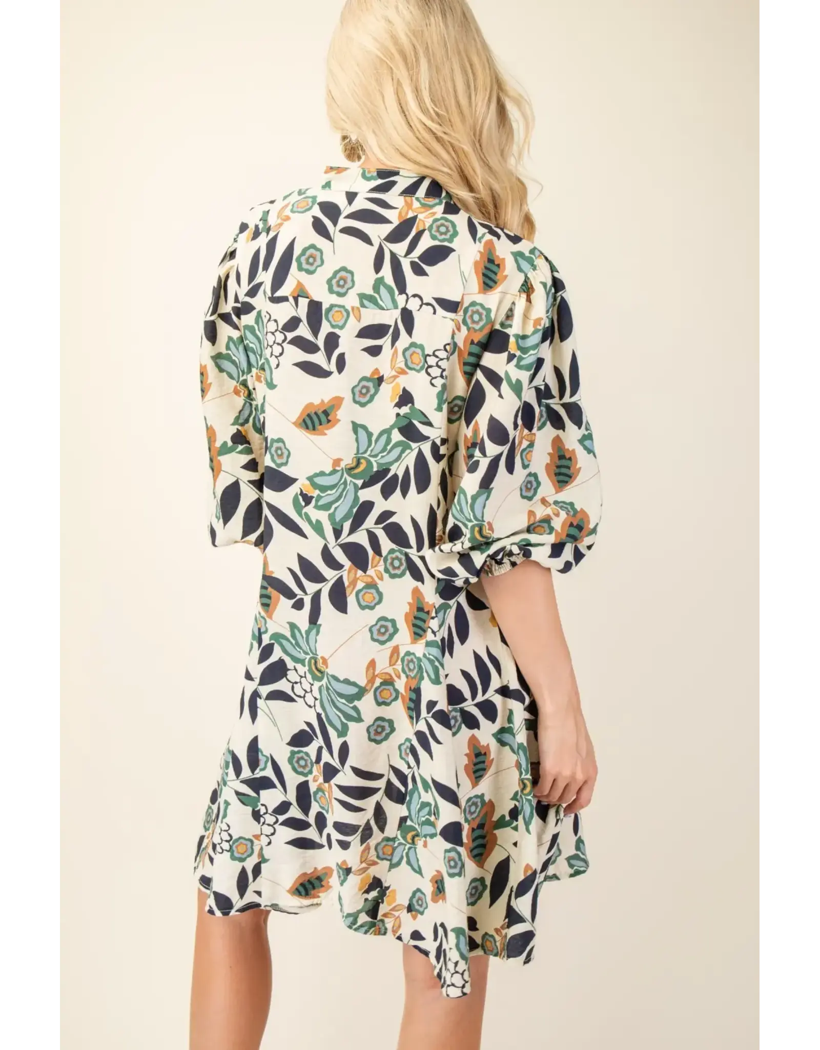 Noelle Navy 3/4 Sleeve Shirt Dress