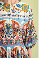 Nahla Smocked Blue Waist Midi Dress