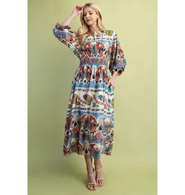 Nahla Smocked Blue Waist Midi Dress
