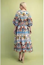 Nahla Smocked Blue Waist Midi Dress