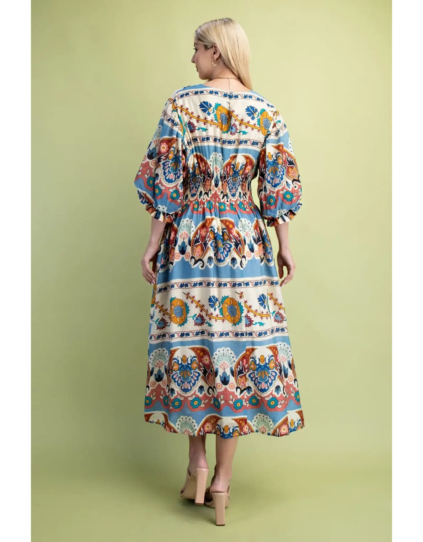 Nahla Smocked Blue Waist Midi Dress