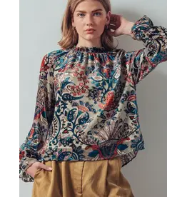 Nia Burnout Velvet Smocked Neck Blouse