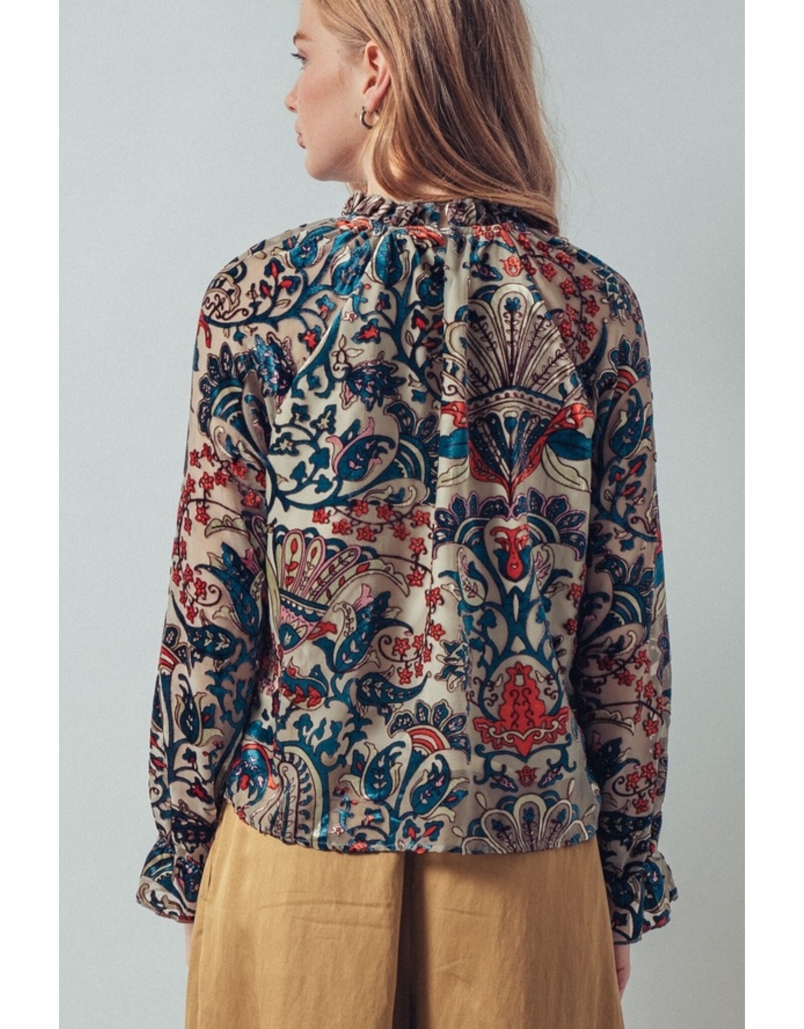 Nia Burnout Velvet Smocked Neck Blouse