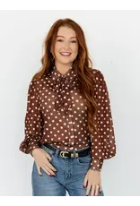 Nola Mesh Brown & White Polka Dot Blouse
