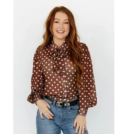 Nola Mesh Brown & White Polka Dot Blouse
