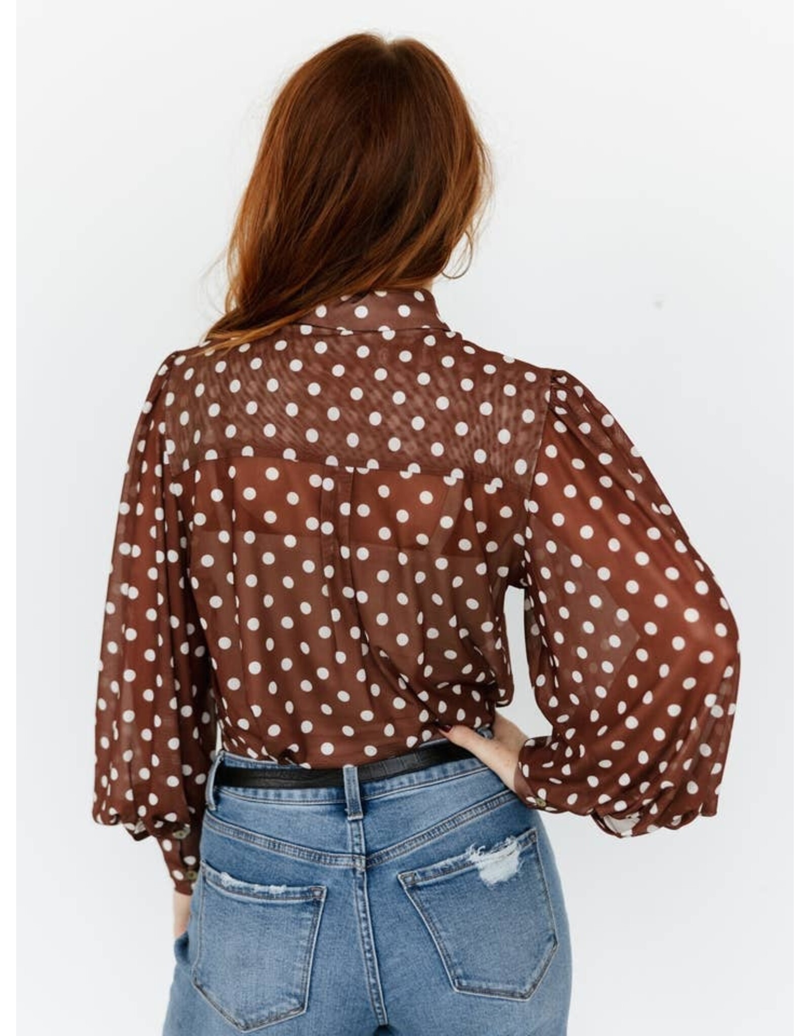Nola Mesh Brown & White Polka Dot Blouse