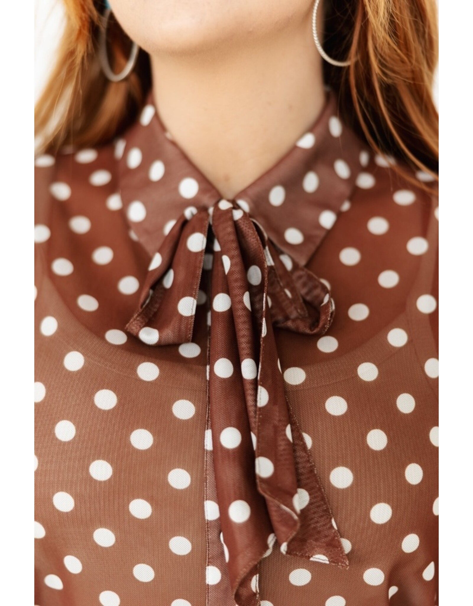 Nola Mesh Brown & White Polka Dot Blouse