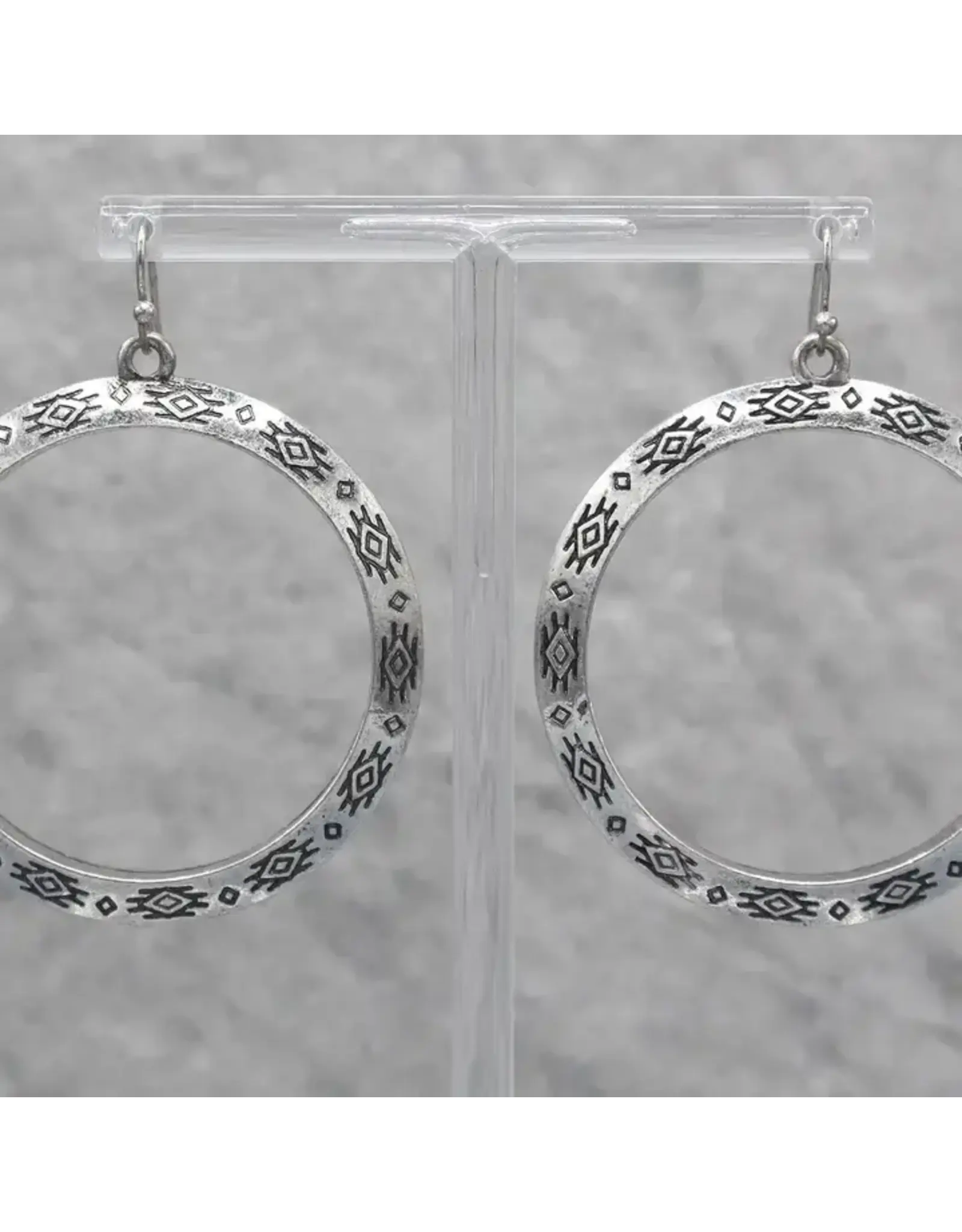 Western Texture Engraved Silver Hoop Earring