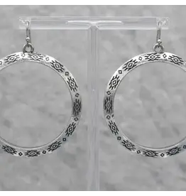 Western Texture Engraved Silver Hoop Earring