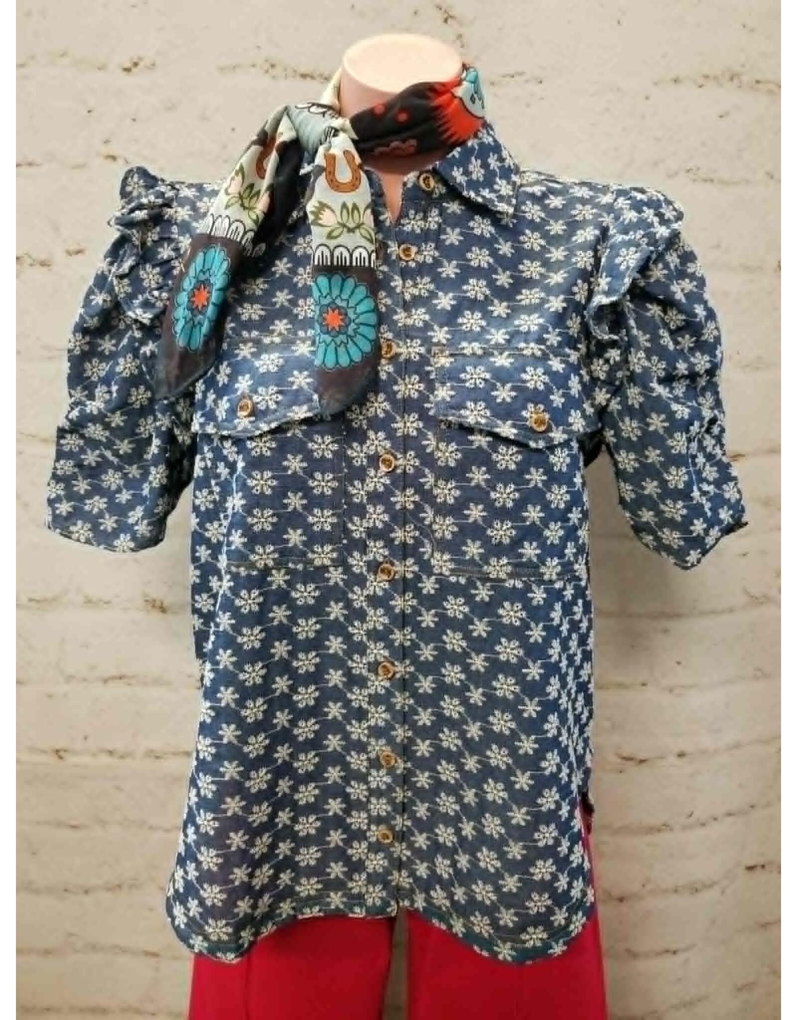 Nori Blue Denim Floral Embroidered Shirt