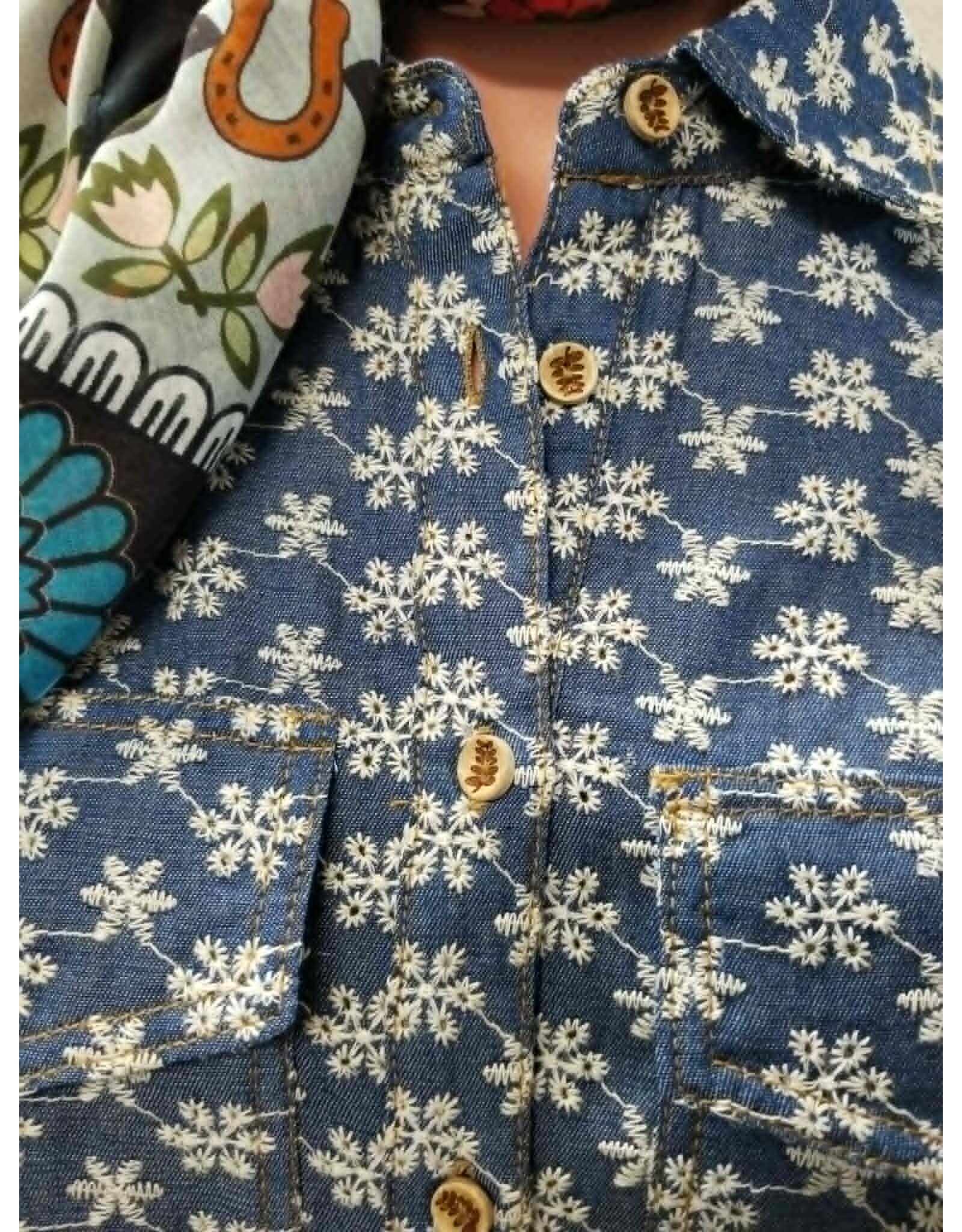 Nori Blue Denim Floral Embroidered Shirt