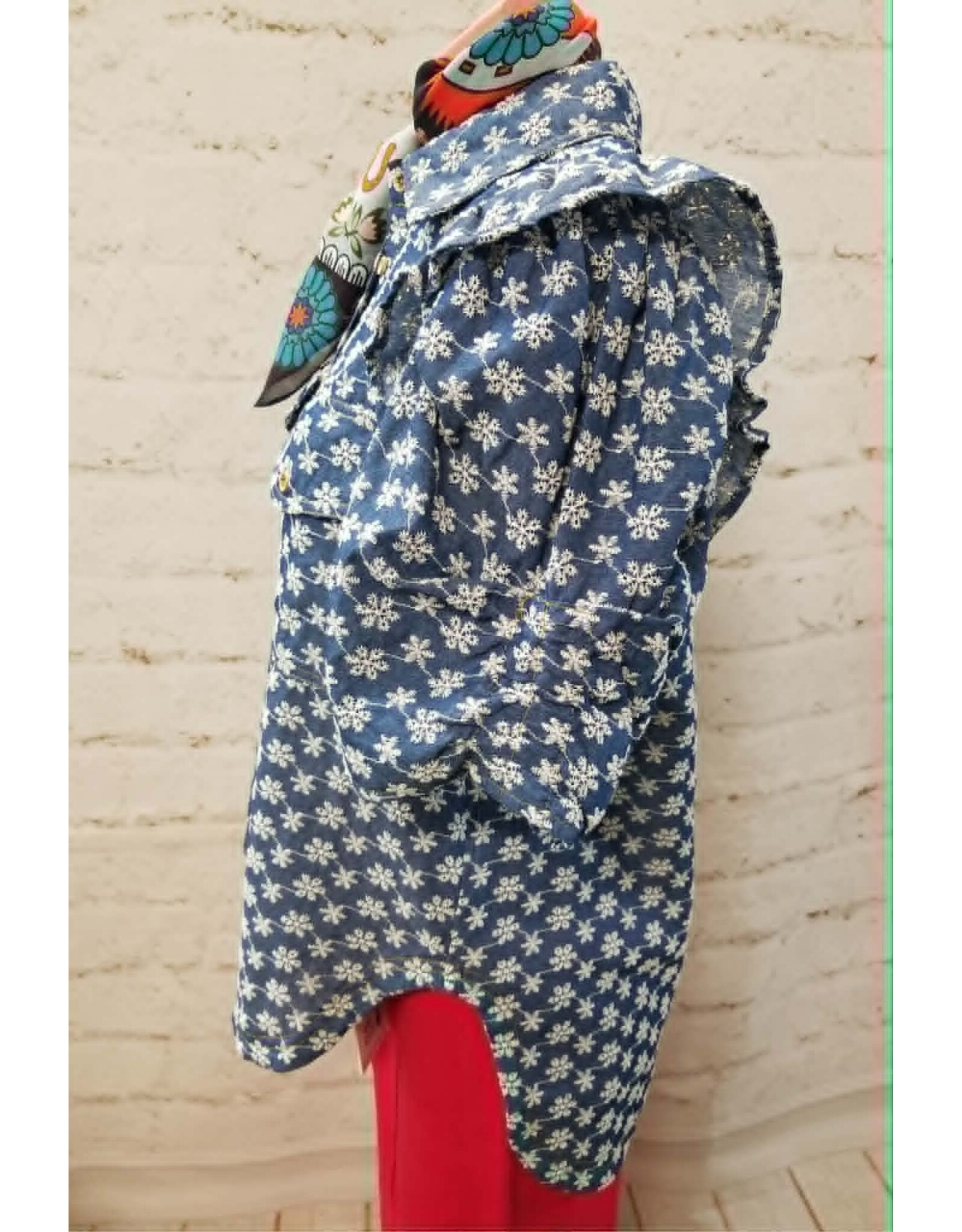 Nori Blue Denim Floral Embroidered Shirt