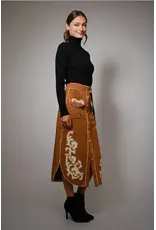 Susie Suede Embroidered Patch Midi Skirt