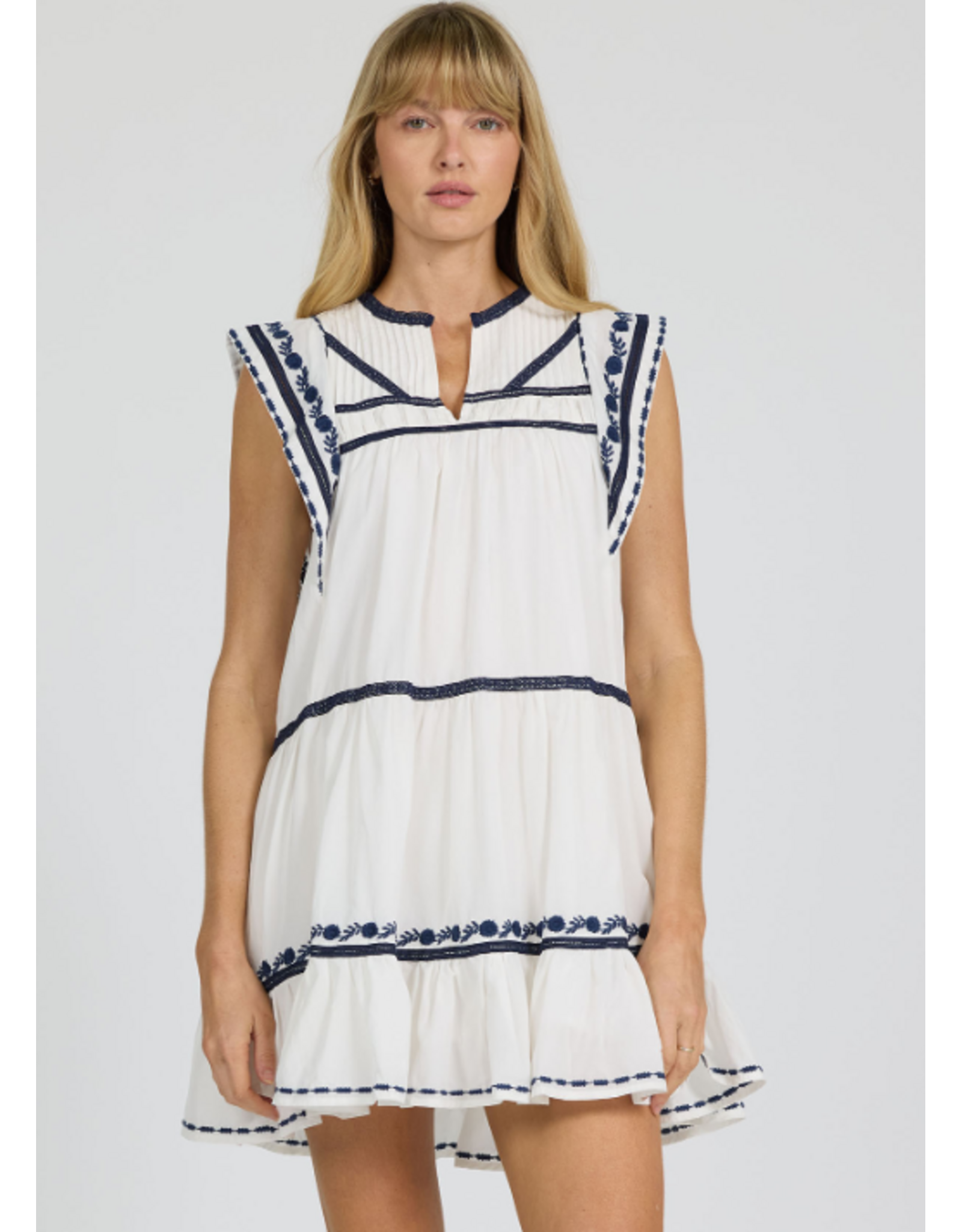 Dear John Denim Dear John Janessa Dress White with Blue Embroidery