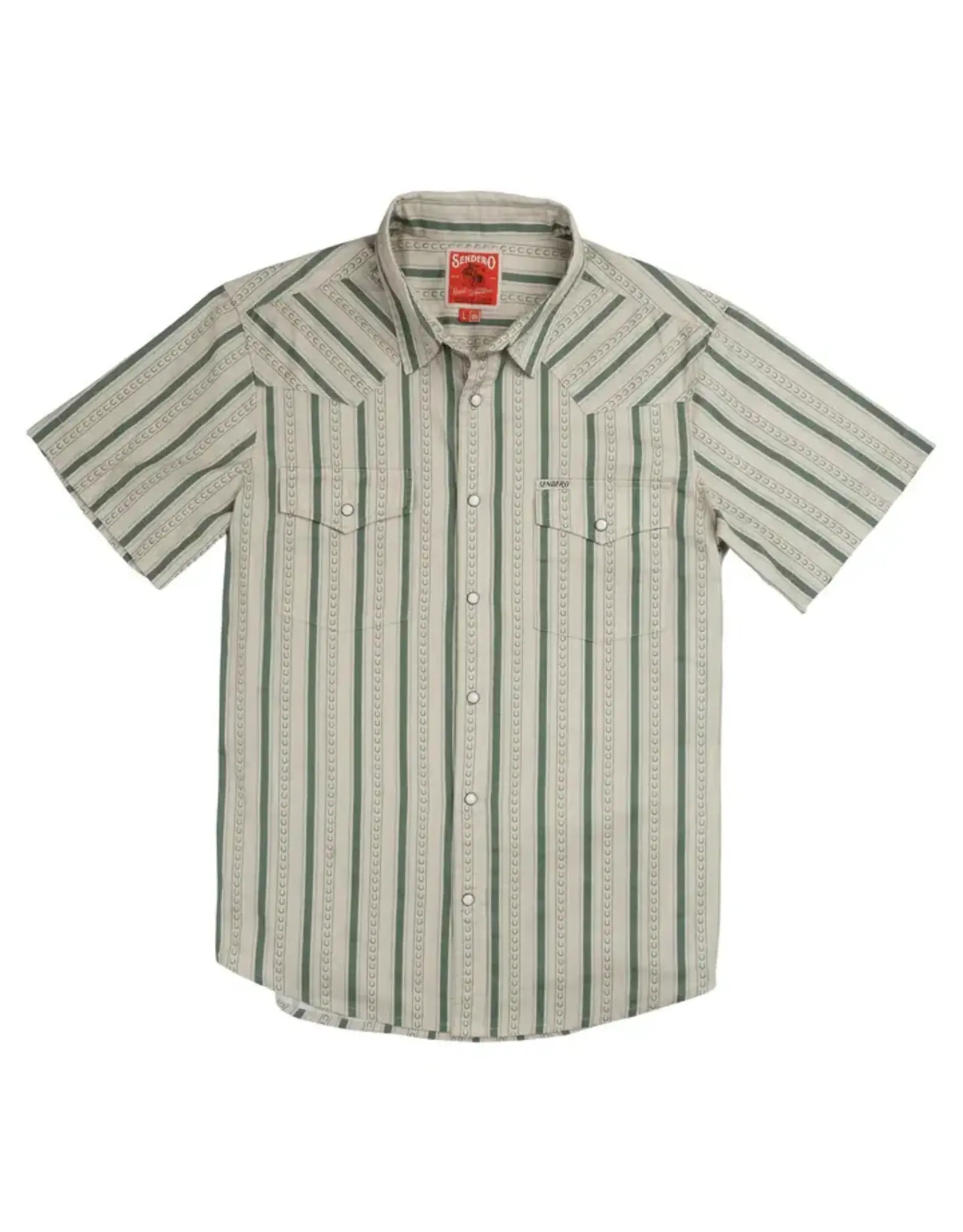 Sendero  Wyatt Pearl Snap Short Sleeve Print Shirt Horseshoe Stripe