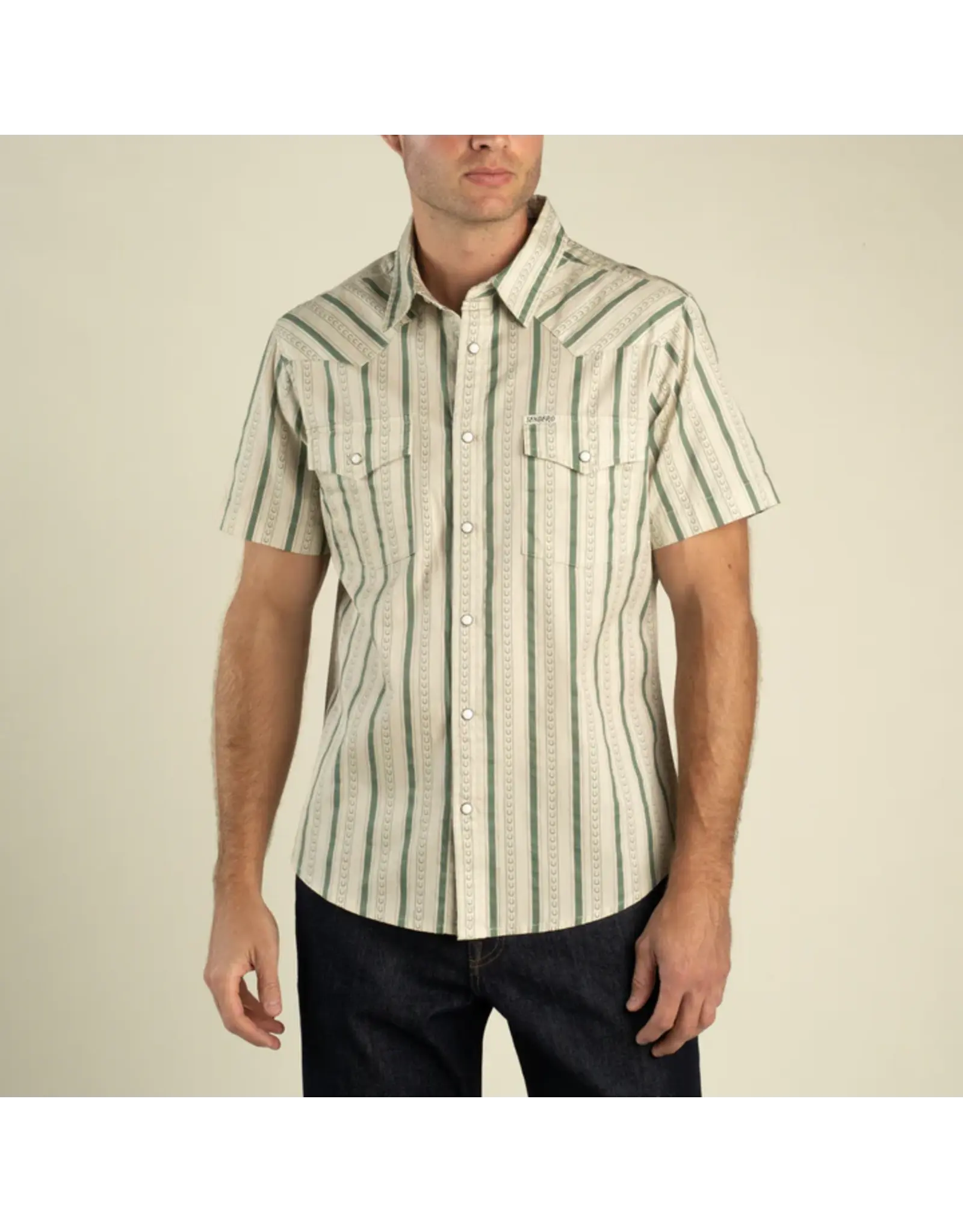 Sendero  Wyatt Pearl Snap Short Sleeve Print Shirt Horseshoe Stripe