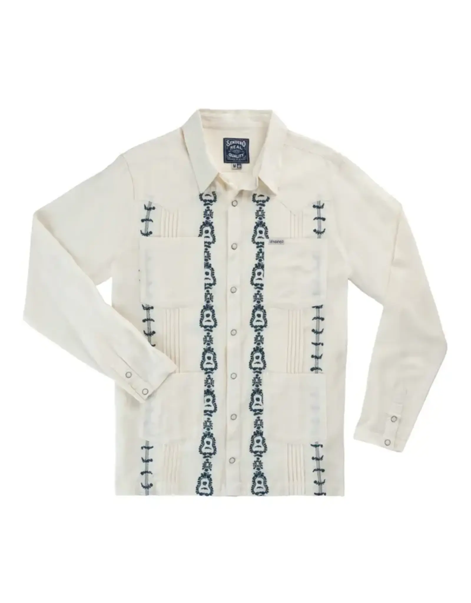 Caballero Guayabera Long Sleeve Shirt Guitar Stripe Cream